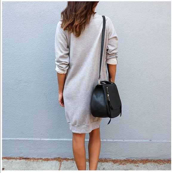 Sweatshirt dress lace up front sweater - Picture 4 of 6